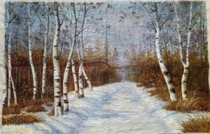 ручная вышивка(дорога в березовом лесу)